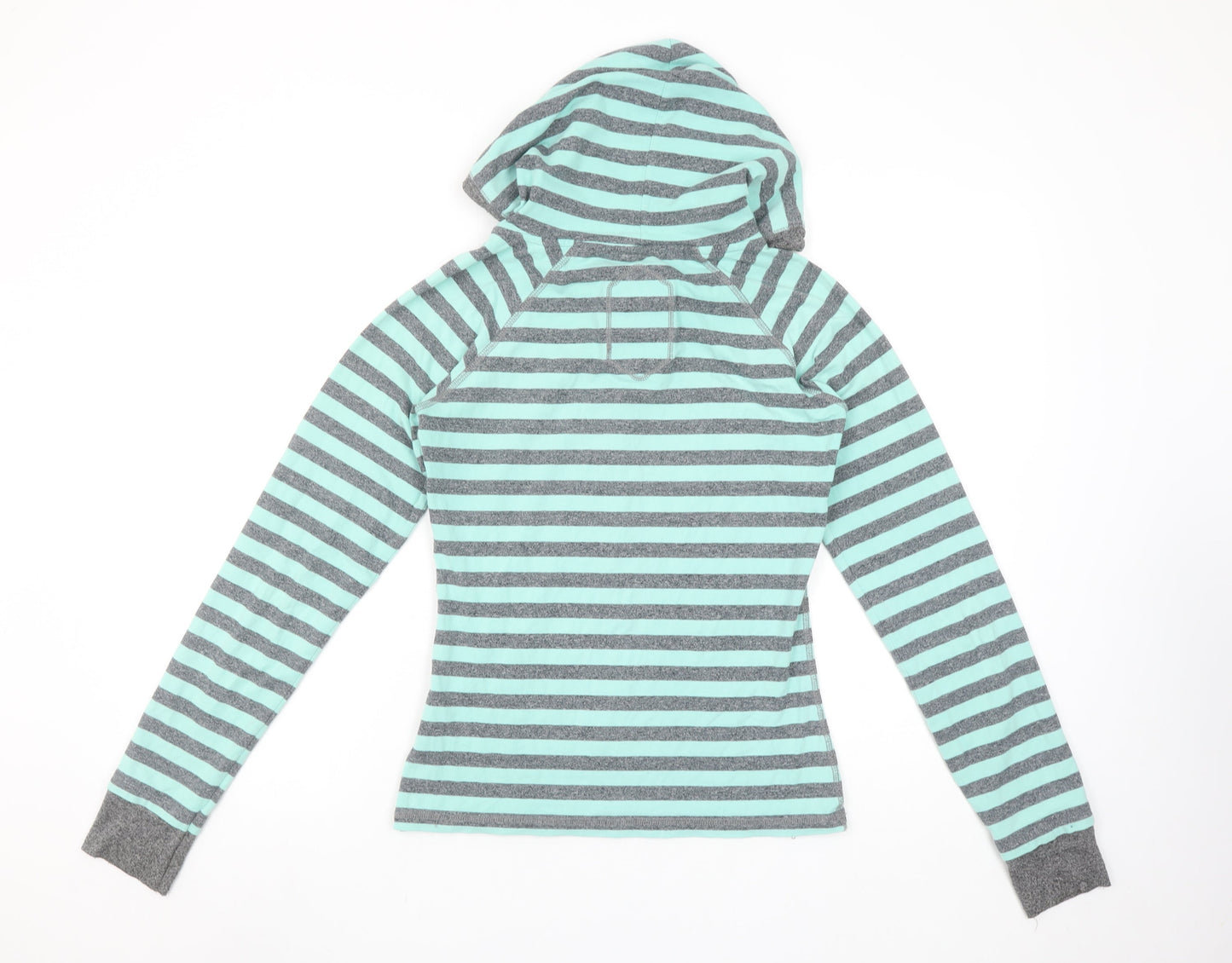 Superdry Women Grey Blue Striped Henley Hoodie Size M Cotton Blend