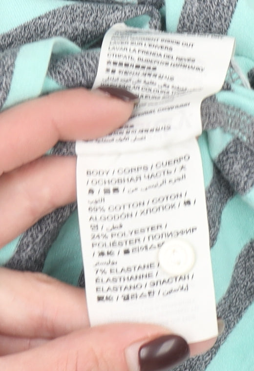 Superdry Women Grey Blue Striped Henley Hoodie Size M Cotton Blend