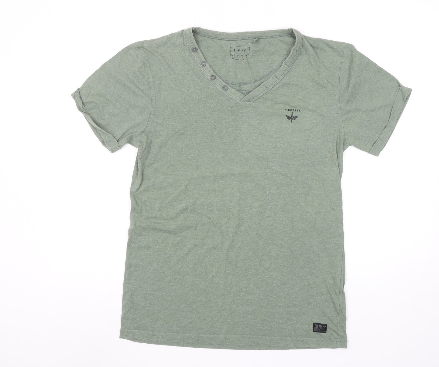 Firetrap Men's Green V-Neck Short Sleeve Cotton T-Shirt Size S