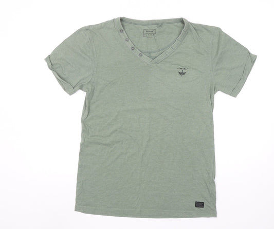 Firetrap Men's Green V-Neck Short Sleeve Cotton T-Shirt Size S