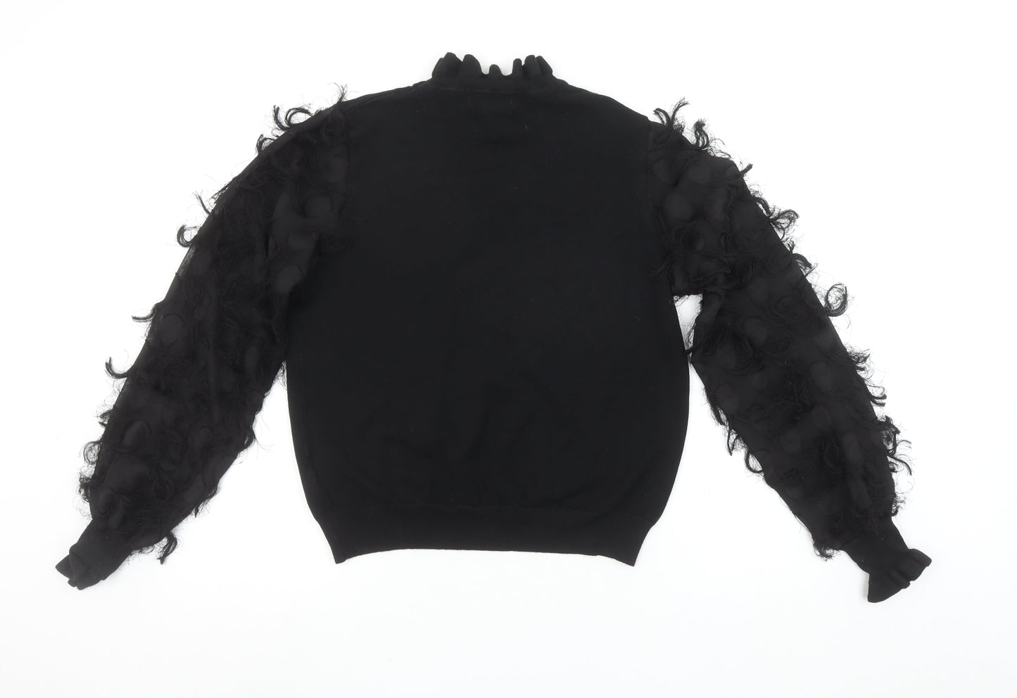 New Look Women’s Black Ruffle High Neck Puff Sleeve Jumper Size M