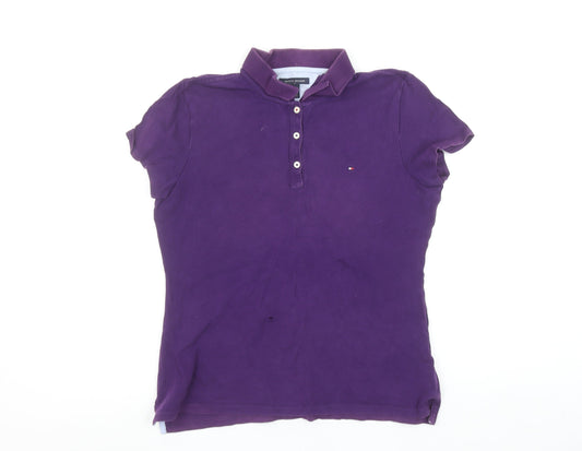 Tommy Hilfiger Women's Purple Cotton Polo Shirt L Short Sleeve Casual