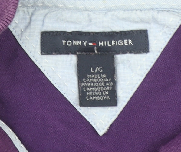 Tommy Hilfiger Women's Purple Cotton Polo Shirt L Short Sleeve Casual