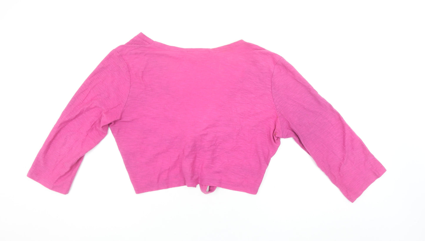 Adini Women’s Pink Wrap 3/4 Sleeve Cotton Cropped Blouse L