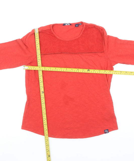 Superdry Women's Red Long Sleeve Cotton Crochet T-Shirt UK 8