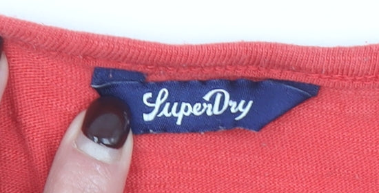 Superdry Women's Red Long Sleeve Cotton Crochet T-Shirt UK 8