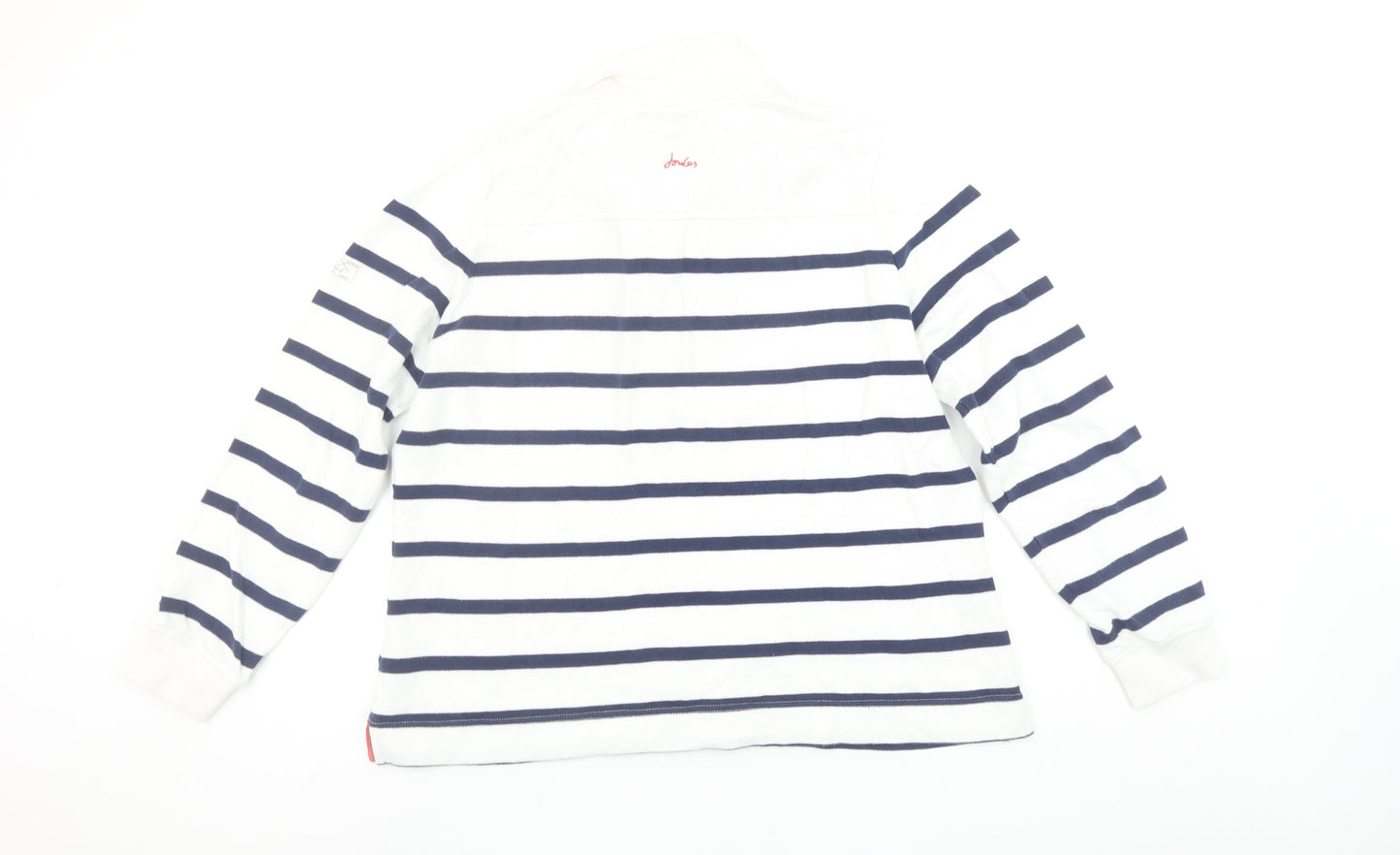 Joules Women White Navy Striped Henley Sweatshirt UK 16 Cotton Nautical