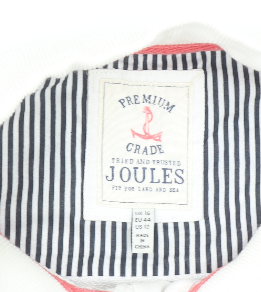 Joules Women White Navy Striped Henley Sweatshirt UK 16 Cotton Nautical