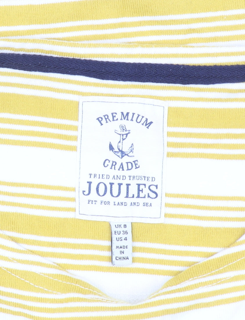 Joules Women's Yellow Striped Long Sleeve Cotton T-Shirt UK 8