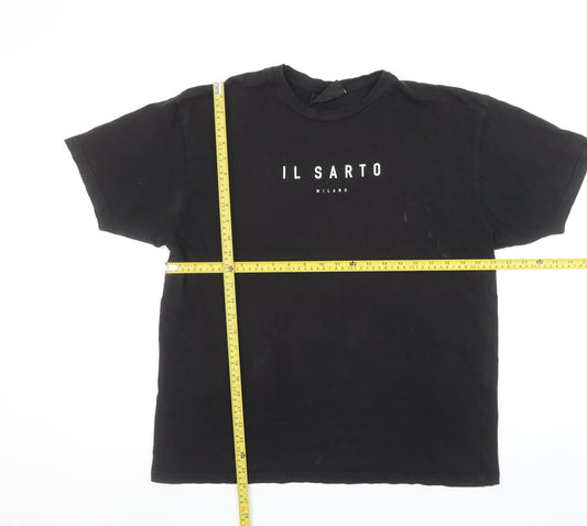 Il Sarto Men's Black Cotton Crew Neck Short Sleeve T-Shirt M
