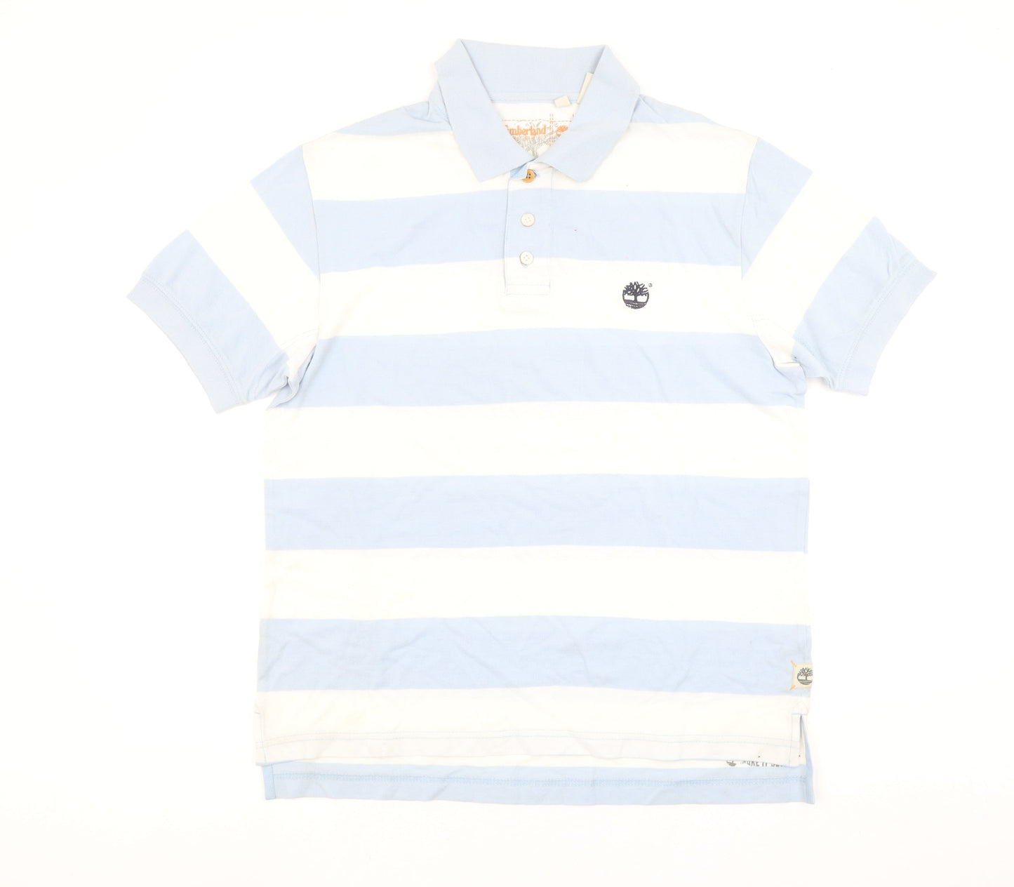 Timberland Men's Blue Striped Cotton Polo Shirt Size M