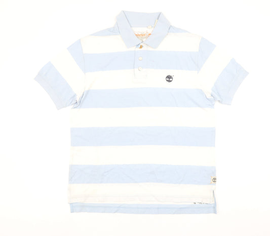 Timberland Men's Blue Striped Cotton Polo Shirt Size M