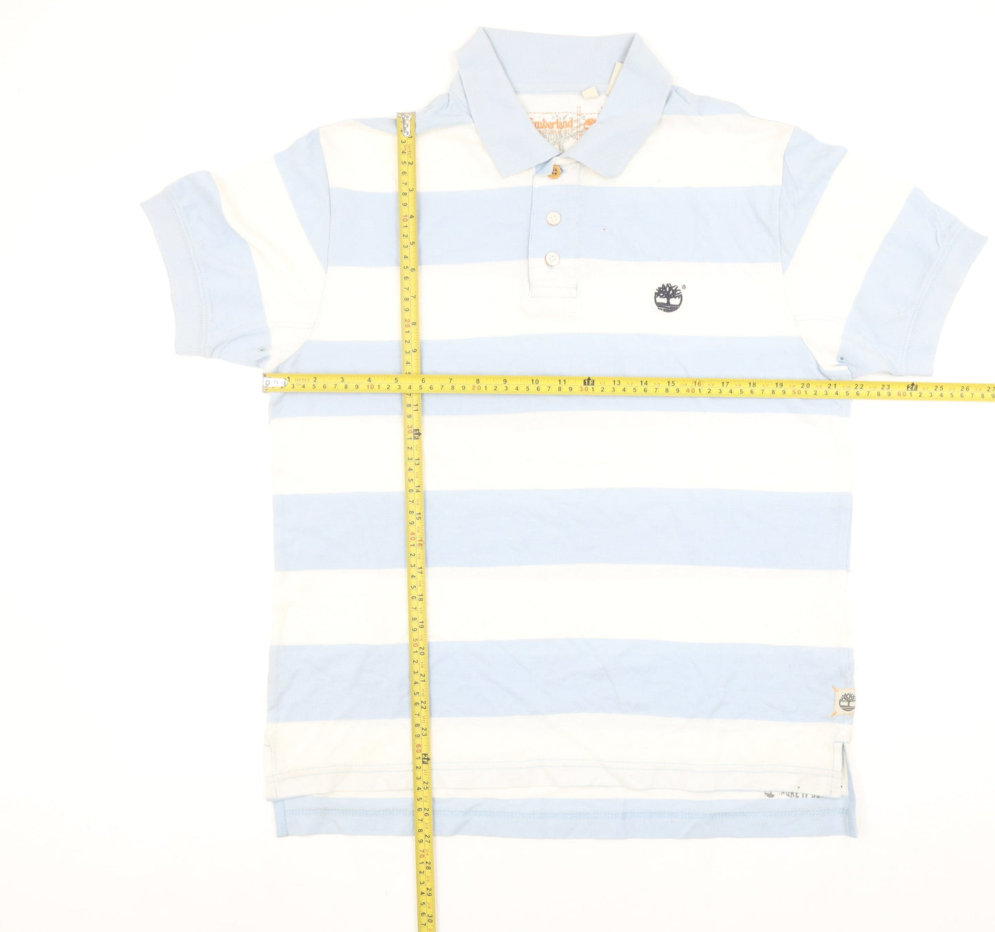 Timberland Men's Blue Striped Cotton Polo Shirt Size M