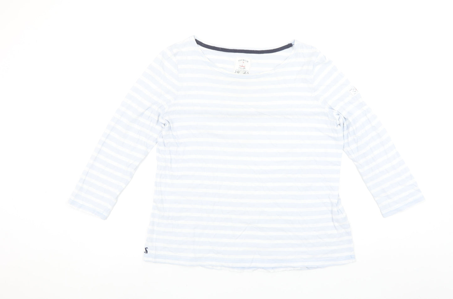 Joules Women's Blue Striped Boat Neck 3/4 Sleeve Cotton T-Shirt Size 16