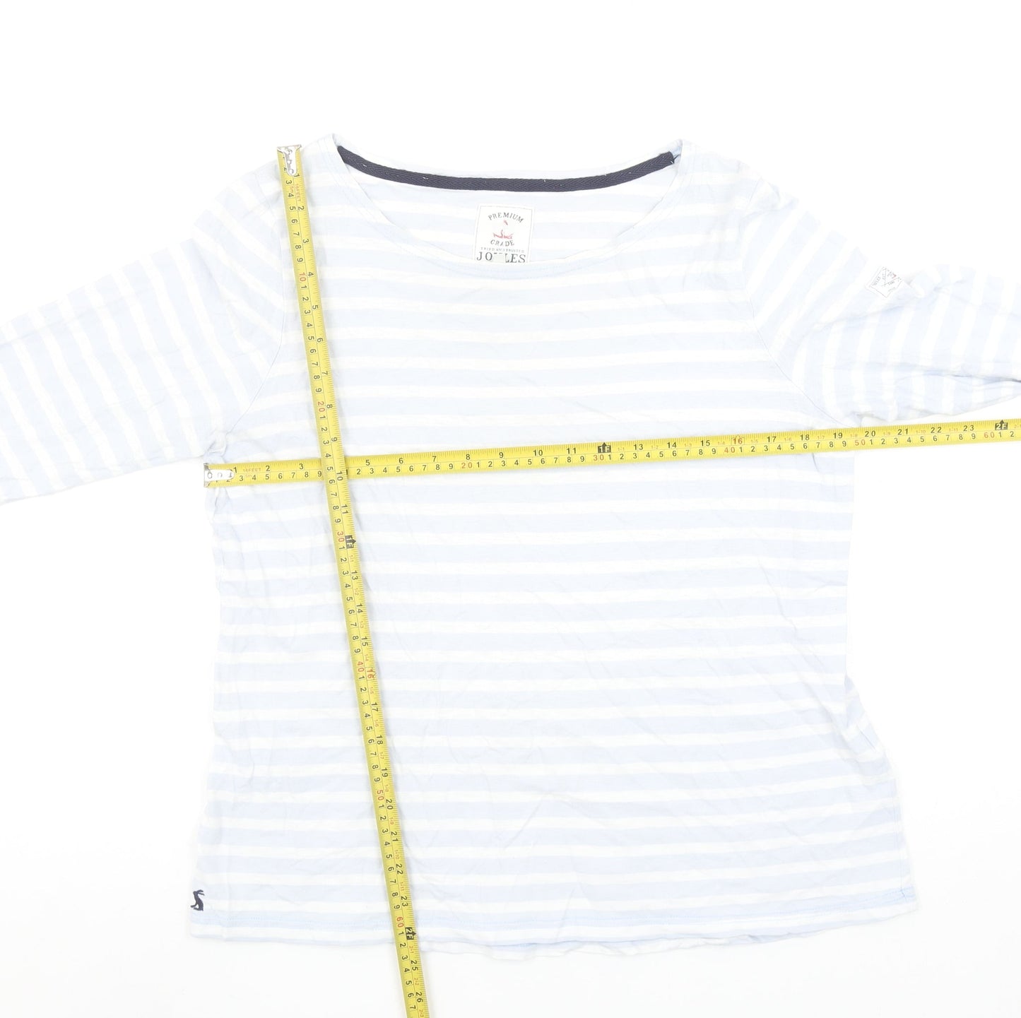 Joules Women's Blue Striped Boat Neck 3/4 Sleeve Cotton T-Shirt Size 16