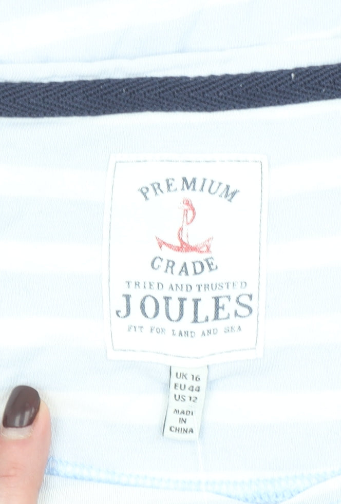 Joules Women's Blue Striped Boat Neck 3/4 Sleeve Cotton T-Shirt Size 16