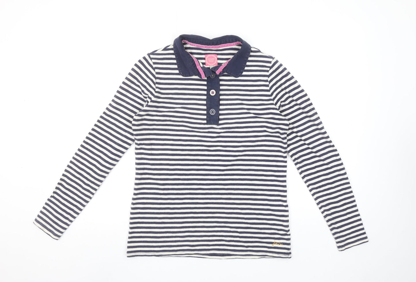 Joules Women’s Blue Striped Long Sleeve Cotton Polo Shirt UK 14