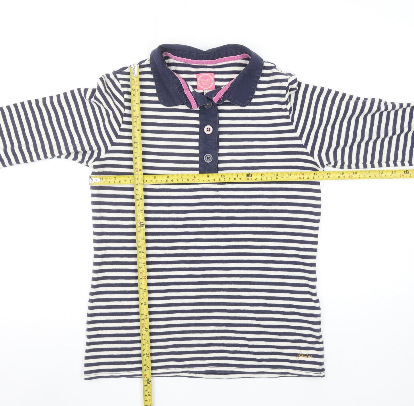 Joules Women’s Blue Striped Long Sleeve Cotton Polo Shirt UK 14