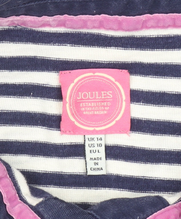 Joules Women’s Blue Striped Long Sleeve Cotton Polo Shirt UK 14