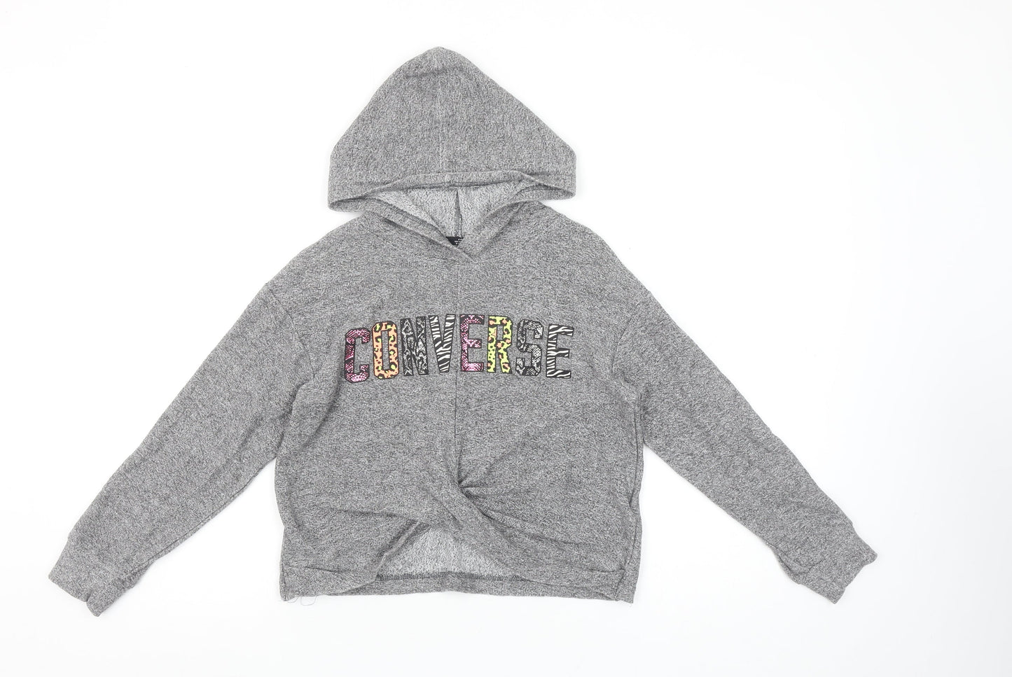 Converse Girls Grey Pullover Hoodie S 8-10 Years Logo Knit