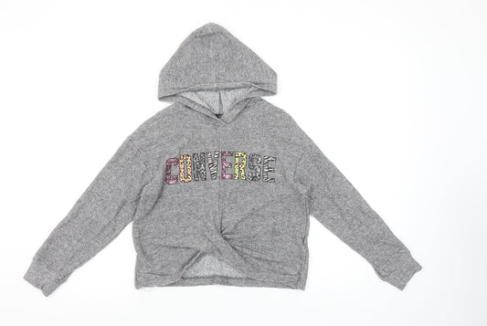 Converse Girls Grey Pullover Hoodie S 8-10 Years Logo Knit