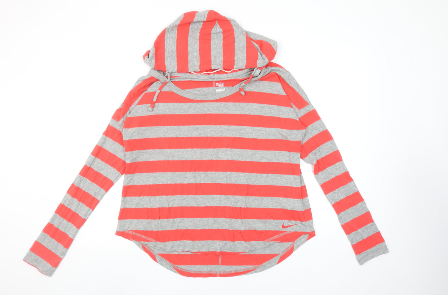 Nike Women’s Grey & Coral Stripe Hooded Pullover Hoodie Size L