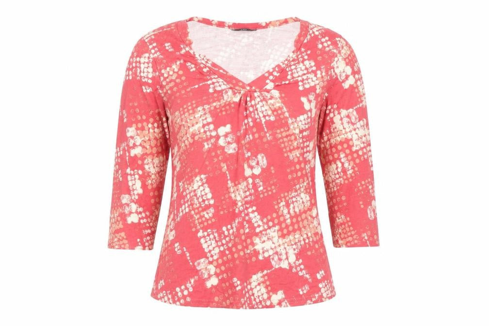 M&Co Womens Pink Geometric V-Neck 3/4 Sleeve Jersey T-Shirt Size 14