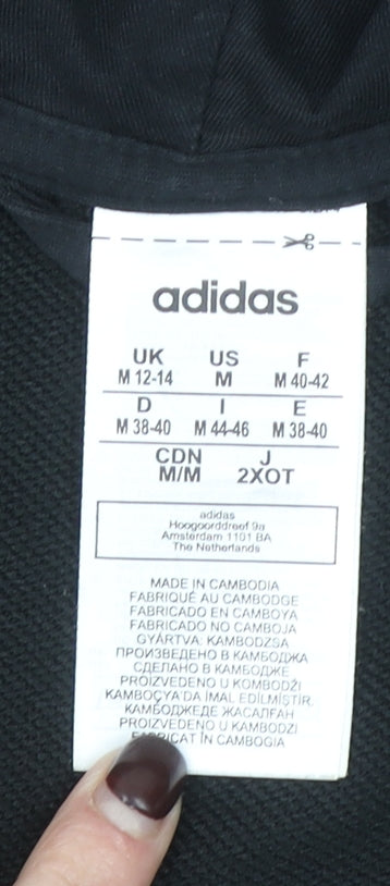 Adidas Womens Black Full Zip Hoodie Size M 12-14 Hooded Sweatshirt