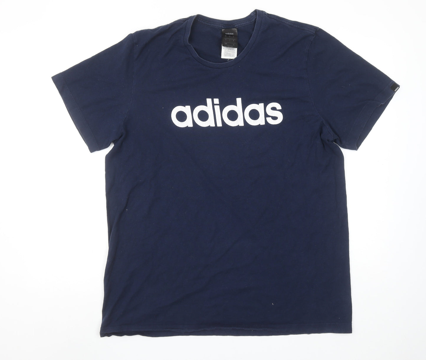 Adidas Men's Blue Large Cotton Crew Neck Sports T-Shirt
