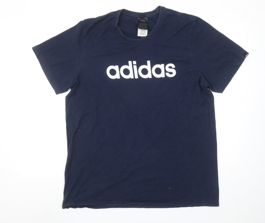 Adidas Men's Blue Large Cotton Crew Neck Sports T-Shirt