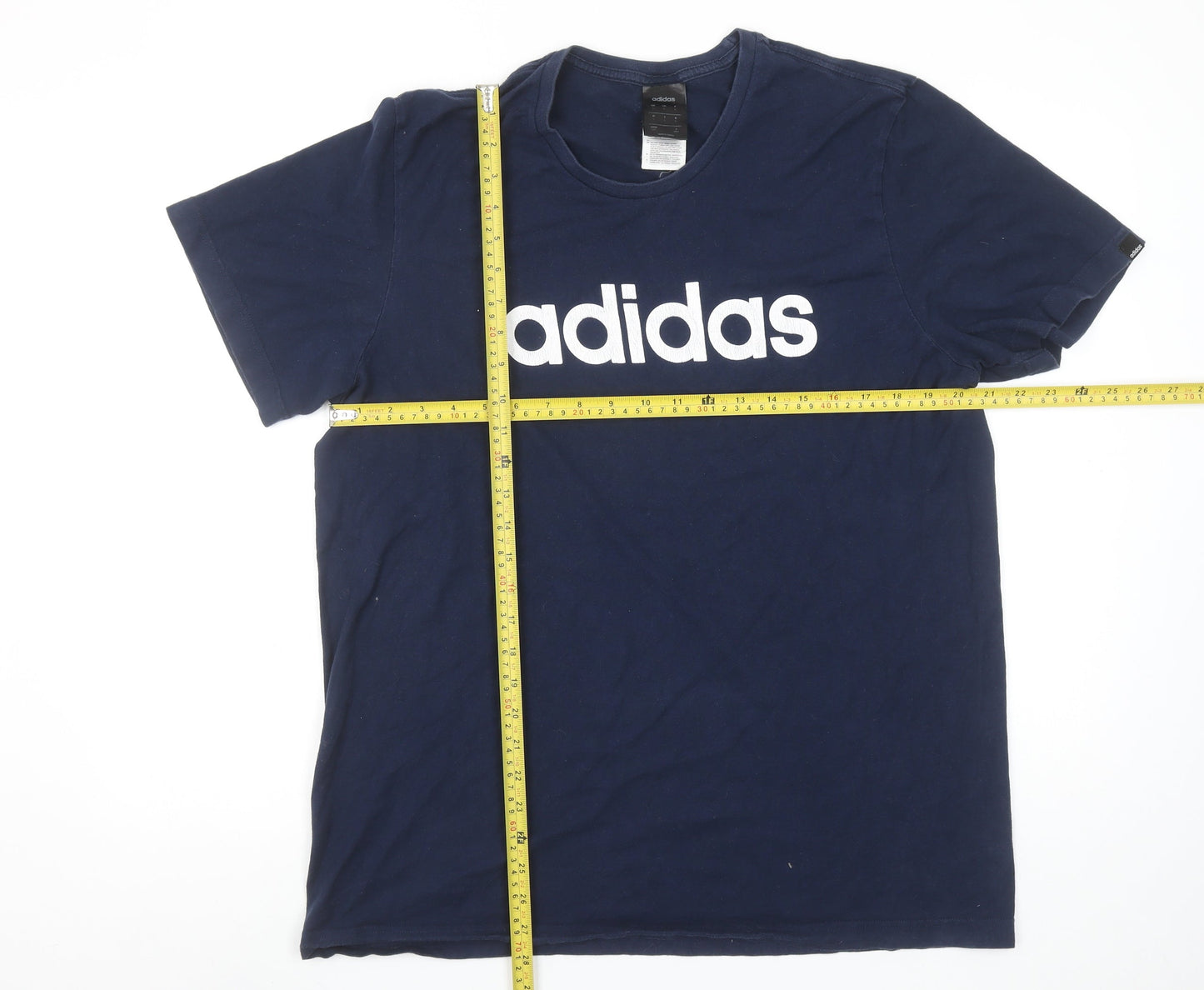 Adidas Men's Blue Large Cotton Crew Neck Sports T-Shirt