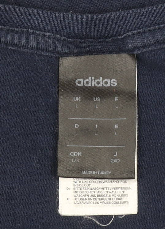 Adidas Men's Blue Large Cotton Crew Neck Sports T-Shirt