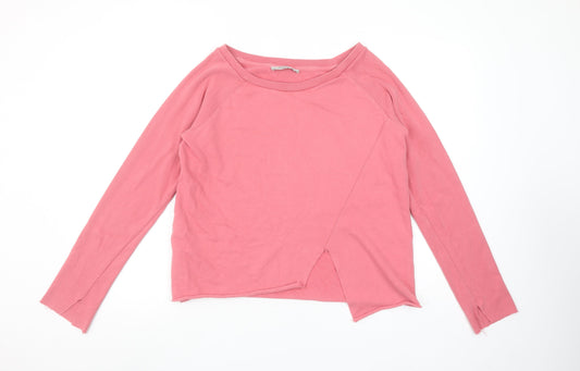 AllSaints Women Pink Pullover Sweatshirt Medium 100% Cotton Asymmetric Hem