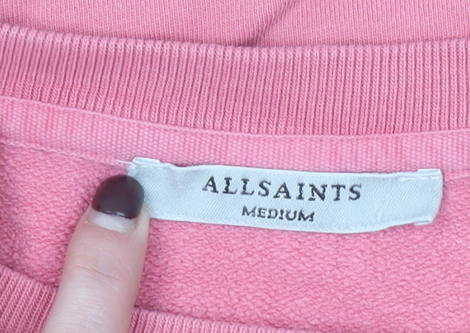 AllSaints Women Pink Pullover Sweatshirt Medium 100% Cotton Asymmetric Hem