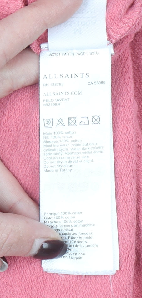 AllSaints Women Pink Pullover Sweatshirt Medium 100% Cotton Asymmetric Hem