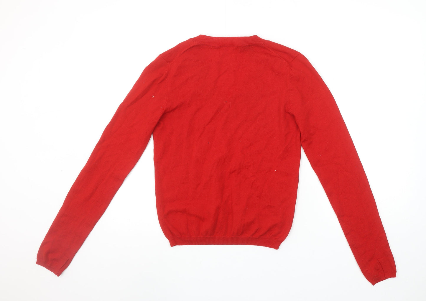 DKNY Women's Red Wool V-Neck Jumper Size M
