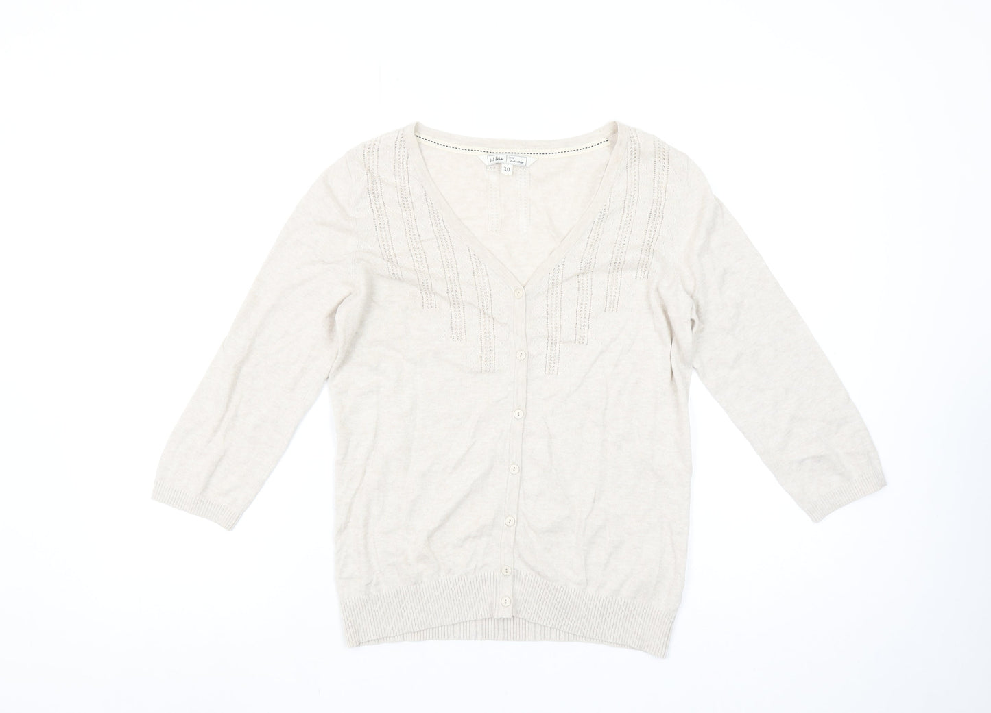 Fat Face Womens Beige Cotton V-Neck Button Cardigan Size 10