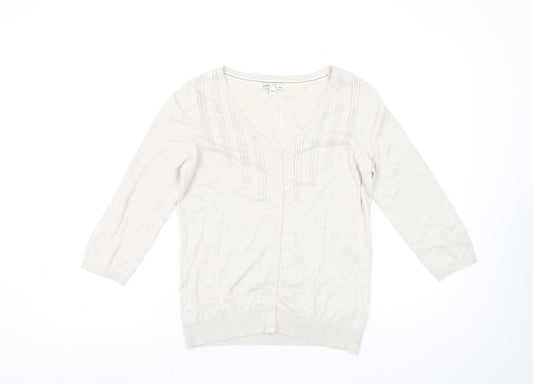 Fat Face Womens Beige Cotton V-Neck Button Cardigan Size 10