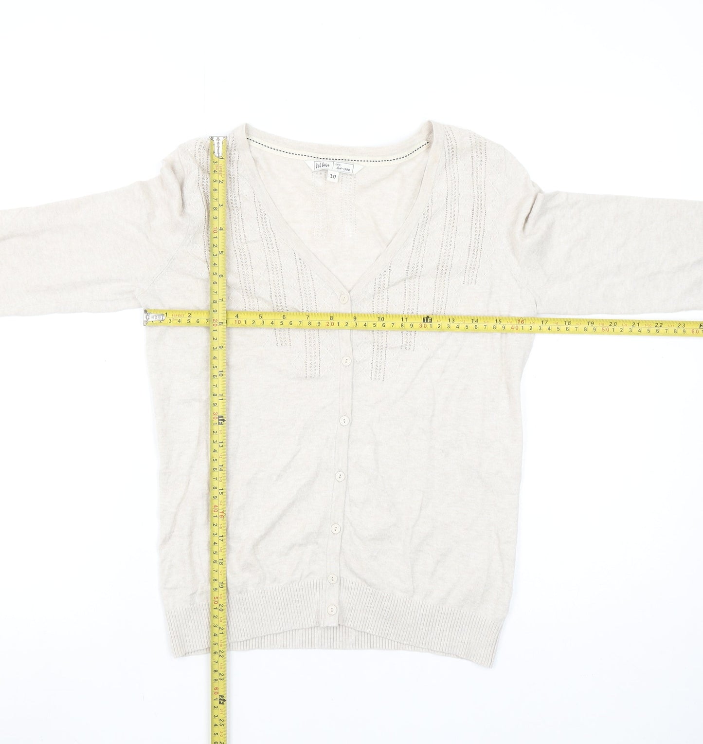 Fat Face Womens Beige Cotton V-Neck Button Cardigan Size 10