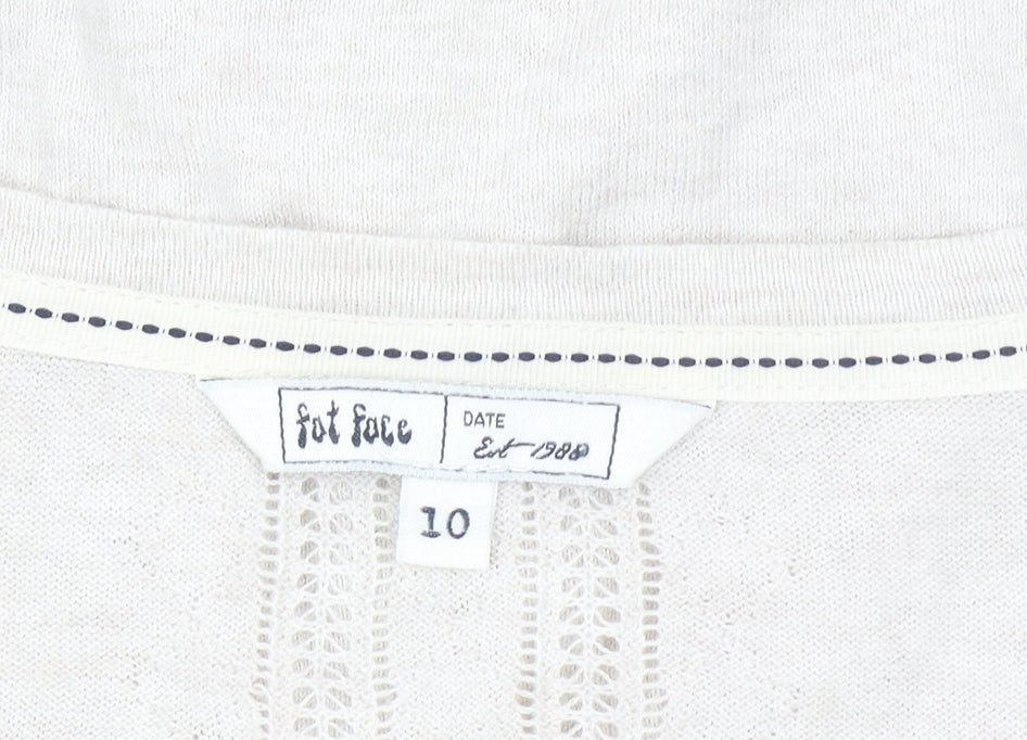 Fat Face Womens Beige Cotton V-Neck Button Cardigan Size 10