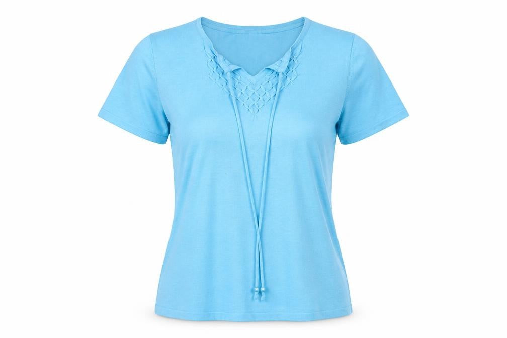 Jumper Womens Blue V-Neck Knit Short Sleeve T-Shirt Size L