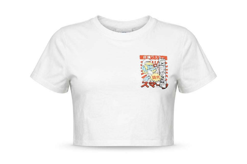 The Smurfs Womens White Cropped T-Shirt S Cartoon Graphic Top