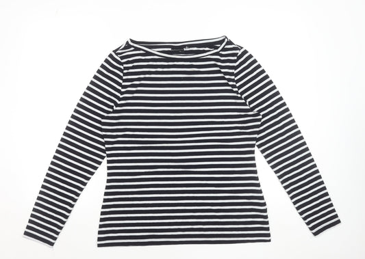 ASOS DESIGN Women’s Black White Striped Boat Neck Long Sleeve T-Shirt Size 14