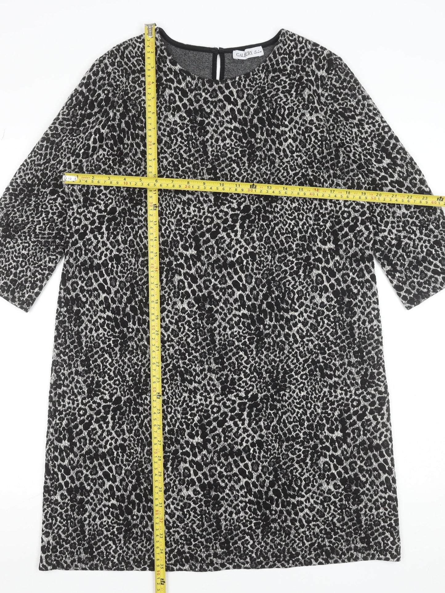 Gallery Women Black Leopard Print Shift Dress Size 16 3/4 Sleeve