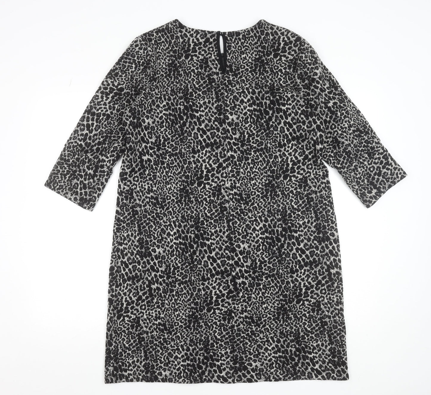 Gallery Women Black Leopard Print Shift Dress Size 16 3/4 Sleeve