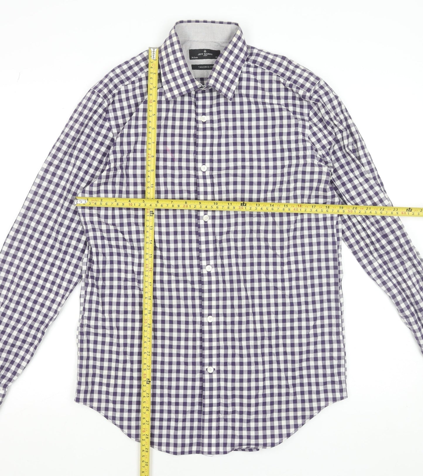 Jeff Banks Men’s Purple Check Tailored Fit Cotton Dress Shirt 15.5in