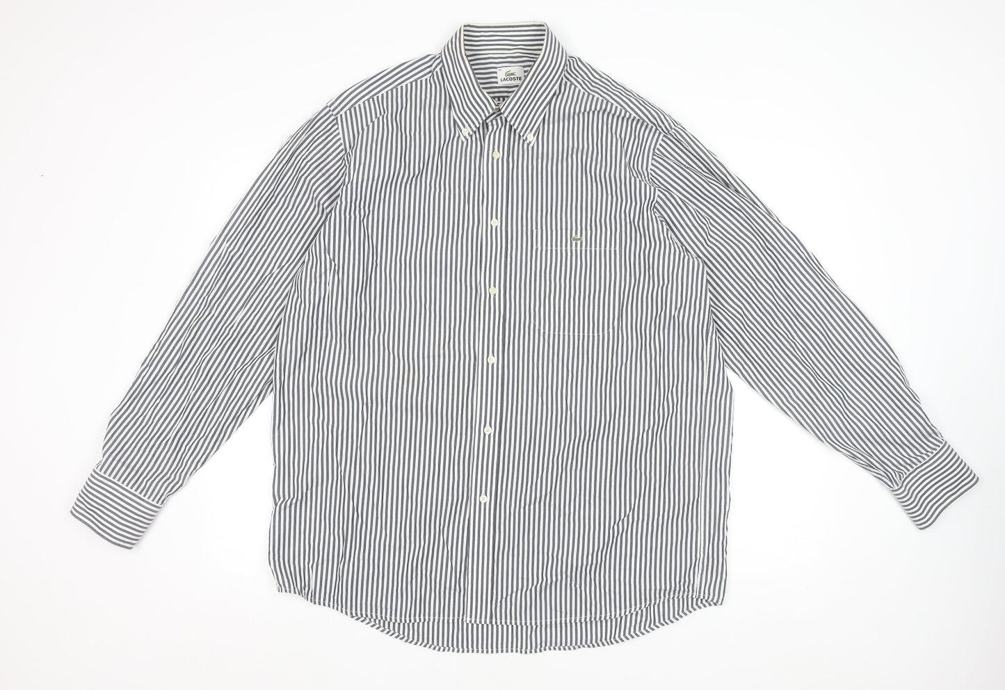 Lacoste Men's Blue Striped Button-Down Cotton Formal Shirt XL