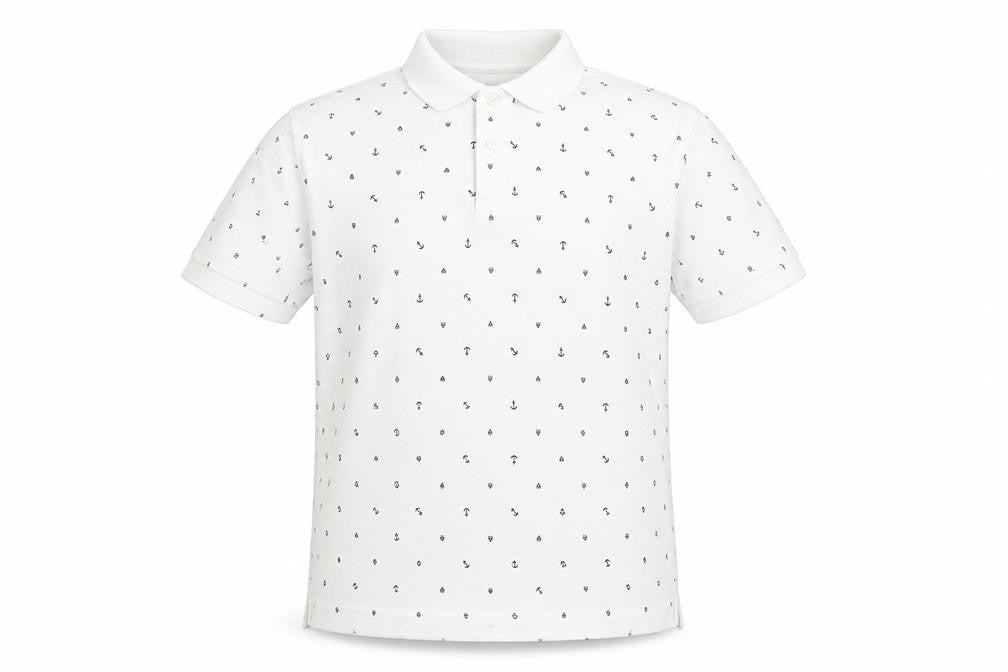Uniqlo Men's White Anchor Print Polo Shirt Size L Short Sleeve