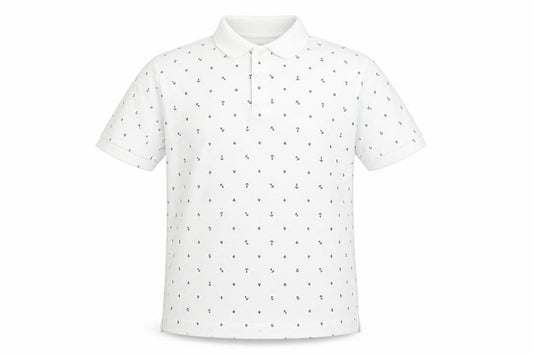 Uniqlo Men's White Anchor Print Polo Shirt Size L Short Sleeve