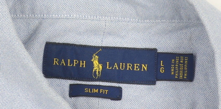 Ralph Lauren Men's Blue Slim Fit Oxford Cotton Dress Shirt L